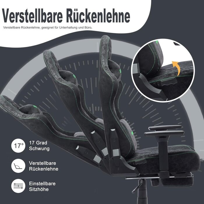 Ігрове крісло Symino, ергономічне офісне крісло, дизайн гоночного крісла для ПК, вінтажна штучна шкіра, регульоване поворотне робоче крісло з підставкою для ніг (чорне)