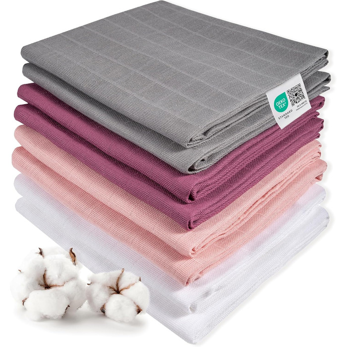 Набір дитячих муслінових пелюшок Makian 8 шт. 80x80 см - серветки для відрижки/марлеві серветки подвійного плетіння, м'які 100 бав