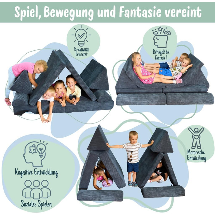 Дитячий ігровий диван та крісло з вельветової тканини М&39який дитячий диван Зручний дитячий диван зі знімними чохлами, які можна прати Ергономічний ігровий диван для ігрових кімнат, графітовий