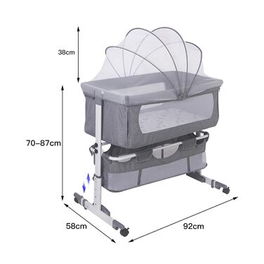 Дитяче ліжечко 2 в 1 Homewell, ліжечко і колиска, ліжечко на колесах, москітна сітка, сумка для зберігання і матрац, регульована п