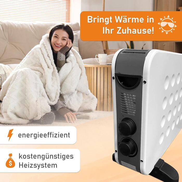 Портативний електричний обігрівач LEMODO - енергозберігаючий конвекторний обігрівач - електричний обігрівач з 2 рівнями потужності - безгазовий обігрівач - надійний електричний радіатор (1250 Вт / 2000 Вт) з таймером та функцією турбо
