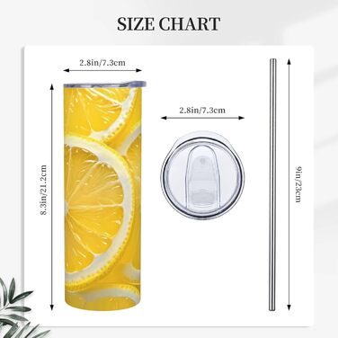 Кухоль з прямою трубочкою, 590 мл, скибочки лимона, принт, дорожній кухоль, підходить для кемпінгу, офісу та дому
