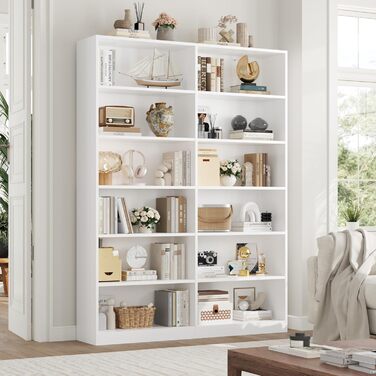 Книжкова полиця FirFurd з 12 відділеннями, книжкова шафа, окремостояча полиця, полиця для зберігання речей для вітальні, офісу, кухні, 120 x 30 x 188,7 см, білий