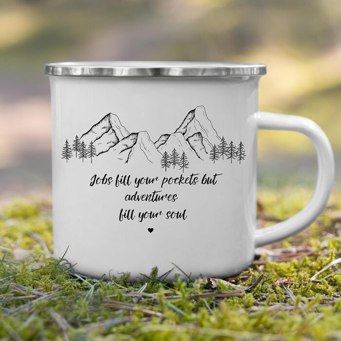 Емальована кружка &quotМаленька Матильда&quot з персоналізованою цитатою або приказкою, емальована кружка, подарунки для каравану для кемперів, емальована кружка, бляшана кружка для кемпінгу, аксесуари для каравану, прикраса для гір (заповнюють вакансії.)