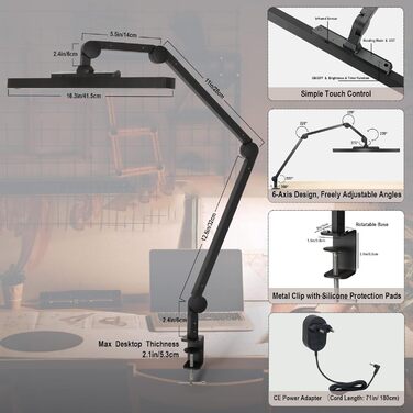 Світлодіодна настільна лампа EYOCEAN, лампа для монітора для догляду за очима, регульоване регулювання яскравості та колірної темп
