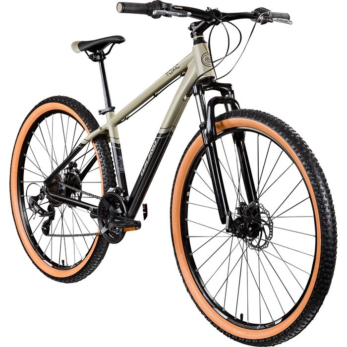 Гірський велосипед Galano Toxic Hardtail 29 дюймів для дорослих, MTB, 21 швидкість, амортизаційна вилка, дискові гальма, чорний/бежевий, 40 см