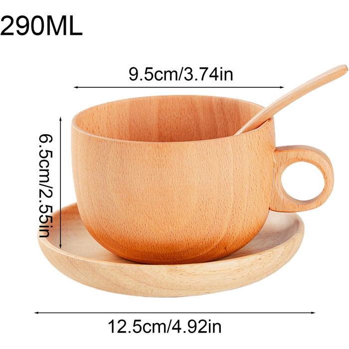 Дерев&39яна чашка для кави Generico, посуд з натурального дерева, 290 мл, з ложкою, чашки та блюдця для кави, для гольфу, подвір&39я, балкону, саду, парку, будинку, пікніка, кемпінгу, вечірки, віскі