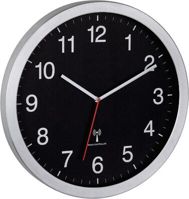 Настінний годинник TFA Dostmann Wanduhr XL (60.3545.01), аналоговий радіокерований, з секундною стрілкою, чорно-сріблястий, 400 x 50 x 400 мм