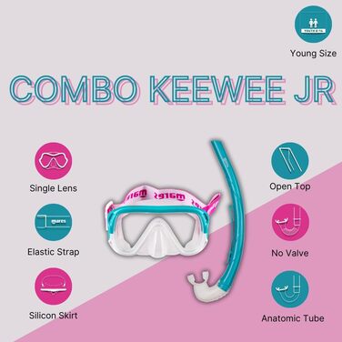 Набір для снорклінгу для дітей віком 814 років, силіконова маска з однією лінзою, ергономічна трубка з силіконовим мундштуком, унісекс Aqua