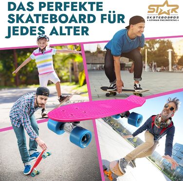 Скейтборд BIKESTAR Vintage Retro Cruiser 60 мм - круїзерний скейтборд для дітей та дорослих, початківці від 6-8 років, ретро дизайн Berry & Blue