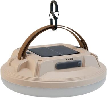 Сонячний кемпінговий ліхтар зі світлодіодним дисплеєм, водонепроникний, для надзвичайних ситуацій та походів, для використання в приміщенні та на вулиці, для роботи вночі, для дому, саду, патіо, бежевий