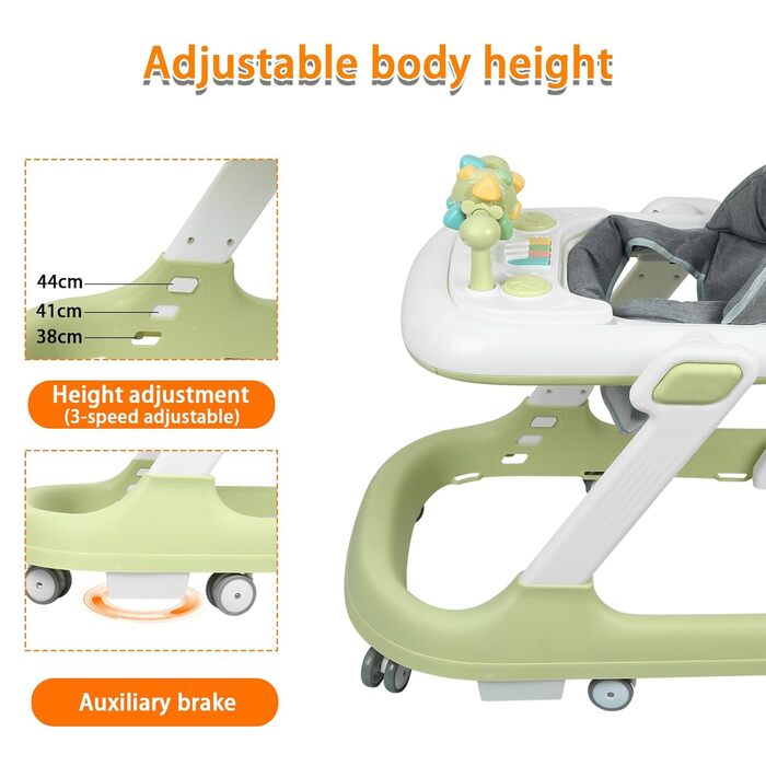 Дитячі ходунки Homewell 2-в-1, регульована висота в 3 положеннях, допоміжний пристрій для ходьби, навчальний центр з клавішами піаніно, розвиваючі ходунки, ходунки для дітей 624 місяців (світло-зелені)