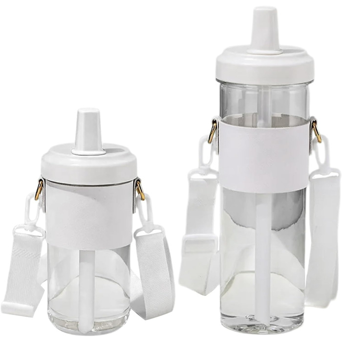 Чашка для пиття з плечовим ременем. Практична пляшка для води зі знімною трубочкою. Виготовлена з пластику. Для любителів напоїв. З плечовим ременем.