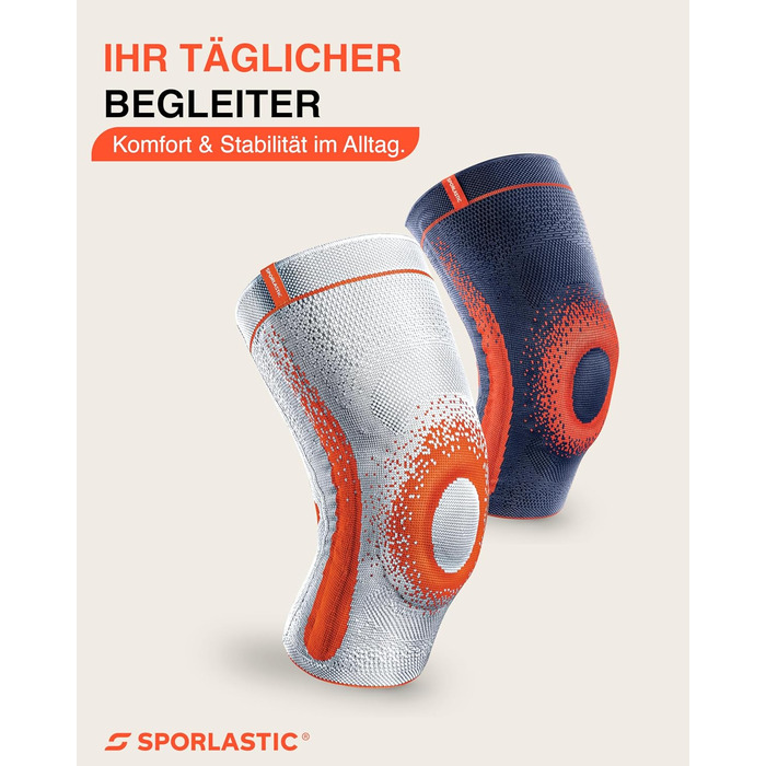 Колінний бандаж GENU-HiT Supreme для правого та лівого коліна - Медичний бандаж для коліна з кільцем надколінка та бічними стабілізаторами для оптимальної стабільності коліна у повсякденному житті - Платиновий розмір 6