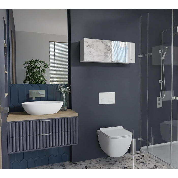 Шафа для ванної кімнати PLATAN ROOM шириною 80/120/160/200/240, меблі для ванної кімнати, настінна шафа з відкидними дверцятами, глянцевий матовий білий (білий матовий/мармуровий глянець, 80 x 30 x 25 см), білий матовий/мармуровий глянець, 80 x 30 x 25 см