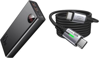 Швидка зарядка 65W 20000mAh power bank та кабель INIU USB C, 100W 2m PD3.0 кабель швидкої зарядки USB C до USB C power bank кабель