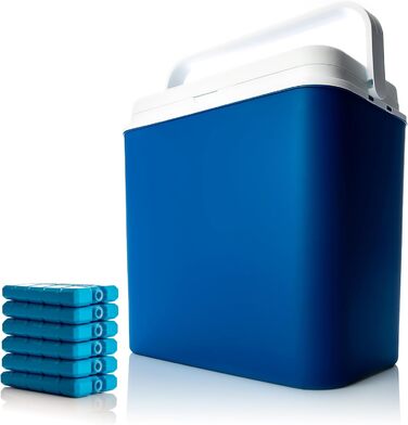 Термобокс BigDean 24 літри, синій/білий - Ізольований бокс з охолодженням до 14 годин - Сумка-холодильник для подорожей - Термобокс для кемпінгу, пікніків та саду - Зроблено в Європі 24 літри, включаючи 6 пакетів з льодом