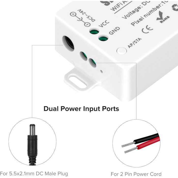 Світлодіодний WiFi контролер iOS/Android Керування групою додатків для SK9822 SK6812 SK6812-RGBW WS2801 WS2813 WS2815 Цифровий адресний світлодіодний модуль RGB стрічки DC5V-24V (M1SP801E), 2812B WS2811 SP108E