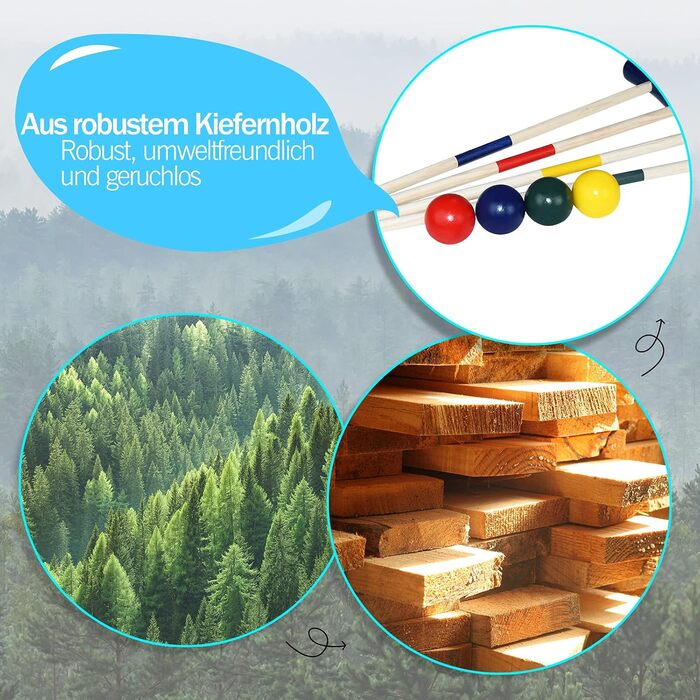 Екологічний набір для крокету без запаху, садовий набір для гри в крокет для 4 гравців, дерев&39яна гра в крокет на свіжому повітрі, підходить для всіх типів людей та будь-яких типів місць.