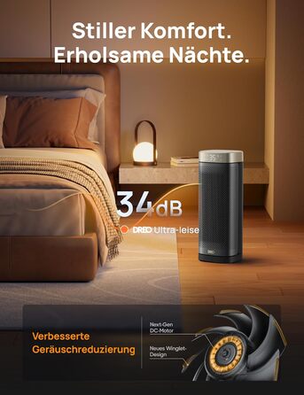 Енергозберігаючий тихий вентилятор-обігрівач DREO, керамічний нагрівальний елемент 2000 Вт з термостатом, 12-годинний таймер, 3 режими, коливання 70, 16-дюймовий електричний кімнатний обігрівач, захист від перегріву та перекидання, Solaris Slim H2, золоти