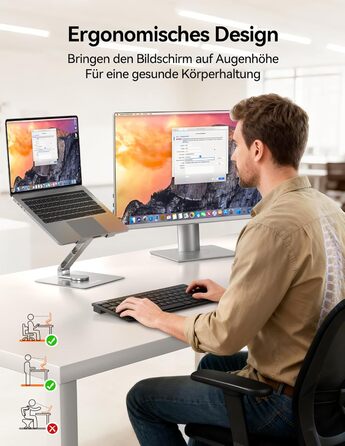 Стійка для ноутбука TECKNET поворотна на 360, регульована по висоті, складана, ергономічна підставка для ноутбука на стіл. Сумісна з MacBook Air/Pro до 16. Срібляста.