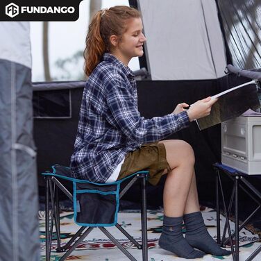 Складаний кемпінговий стілець FUNDANGO, вантажопідйомність 180 кг, складний стілець 46 см, садовий стілець з сумкою для перенесення, складний пуф для ніг, вуличний стілець для кемпінгу, походів, риболовлі, рибальський стілець, чорний - комплект з 2 шт.