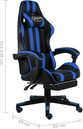 Розкішне ігрове крісло з підголівником, підставкою для ніг, поперековою опорою та підлокітниками - синьо-чорне, модель 20526