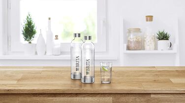 Пляшки BRITA 2 упаковки для виробника газованої води sodaONE / 2 змінні пляшки по 1 літр / Легкі ПЕТ-пляшки без BPA в подвійній упаковці / Пляшки для газованої води з елементами з полірованої нержавіючої сталі