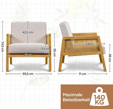 Крісло Yaheetech з оббивкою, зручне м&39яке крісло з підлокітниками, виготовлене з ротанга, одномісний диван для вітальні/приймальні/читального куточка