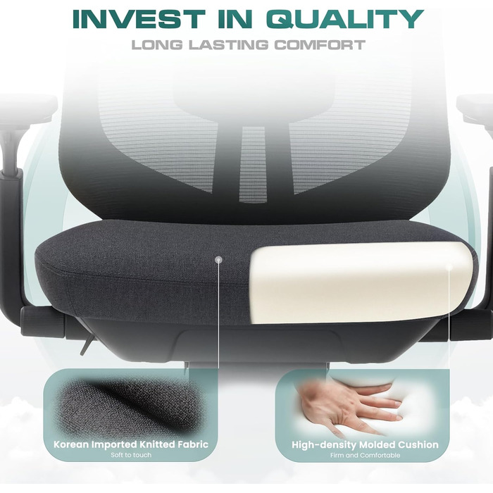 Ергономічне офісне крісло COLAMY XK01 Atlas, крісло керівника з високою спинкою, регульованим підголівником та 4D-підлокітниками, розсувне сидіння, механізм захисту від нахилу, нейлонова основа, чорний колір, один розмір