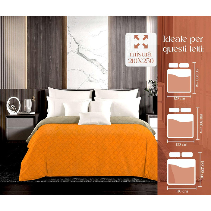 Покривало для французького ліжка, весна/літо, легке стьобане покривало для французького ліжка, двоколірне та двостороннє, легке, елегантне, помаранчеве/сіро-коричневе