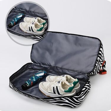 Жіноча спортивна сумка, дорожня сумка, 42,43 л, жіноча спортивна сумка для коротких поїздок з відділенням для взуття та відділенням для вологих речей, велика сумка на вихідні з зебровим та леопардовим принтом, водонепроникна, бежева, A