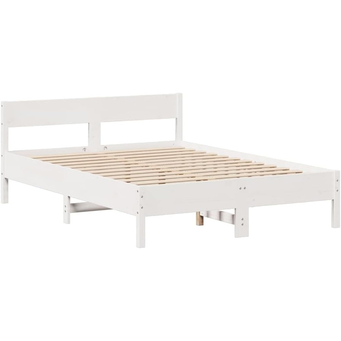 Ліжко з масиву дерева Hommdiy з полицею (матрац не входить до комплекту), дерев&39яний каркас ліжка з рейковою основою та узголів&39ям, ліжко для спальні, біле, 120 x 200 см.