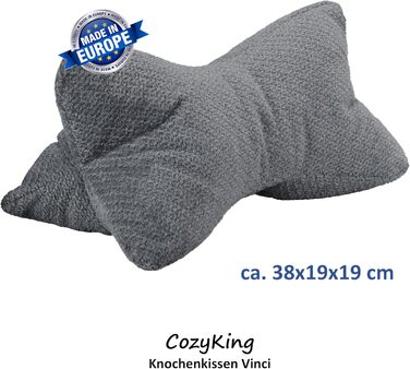 Подушка для шиї CozyKing Vinci сірого кольору з кістки для читання, подушка з кістки, валик для шиї, подушка для читання, сертифікована ko-Tex 100 та придатна для прання при 40C - подушка для шиї, колін або живота для читання або відпочинку - 38x19x19 см