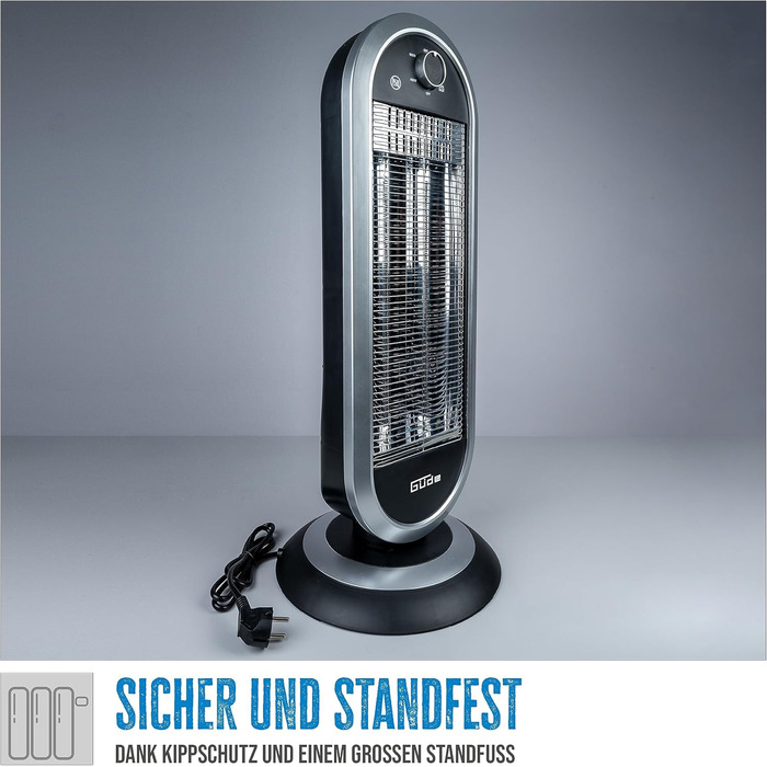 Інфрачервоний обігрівач Gde GIH 900 (потужність нагріву 900 Вт, 2 рівні нагріву (450/900 Вт) з коливаннями або без них, максимальна продуктивність обігріву приміщення 20 м, карбонові нагрівальні елементи, велика основа та захист від перекидання, ручка для