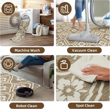 Килимок для кухні Puremy невеликого розміру, 60 x 100 см, для прихожих, ультратонкий з марокканським візерунком, брудовідштовхувальний, можна прати,  для коридору, дитячої кімнати, пральні, спальні, бежевий