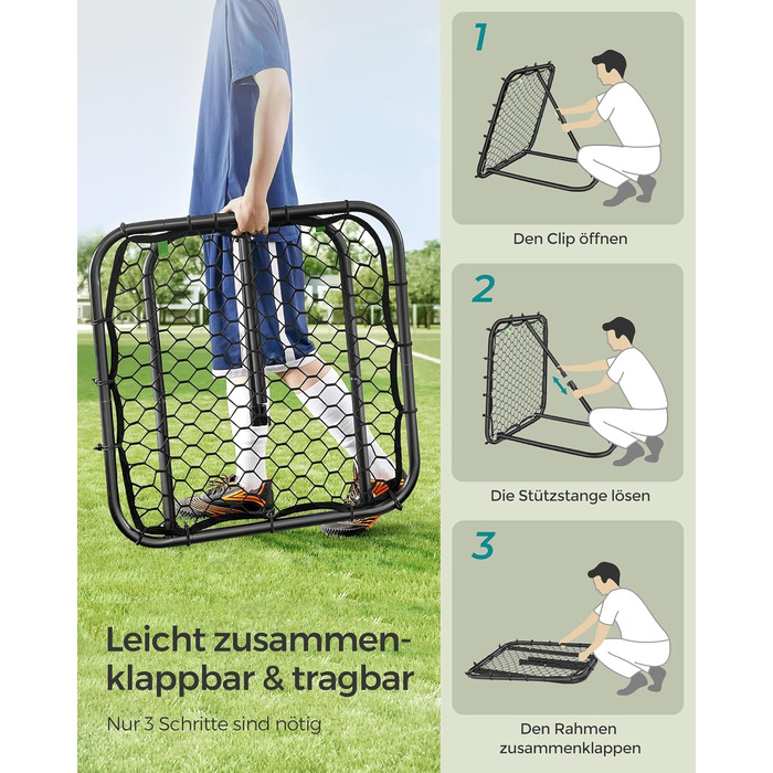 Футбольні ворота-відбивачі, портативні футбольні ворота для дітей, зі сталевою рамою, регульований кут, швидке складання, для саду, парку, пляжу, 84 x 84 см