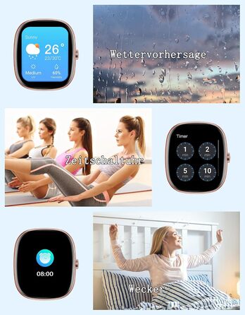 Жіночий смарт-годинник HUAKUA з функцією телефону, фітнес-годинник 1,85 дюйма з монітором серцевого ритму/монітором сну SpO2/100 спортивні режими, крокомір, водонепроникний фітнес-трекер IP68 для телефонів Android та iOS, рожеве золото