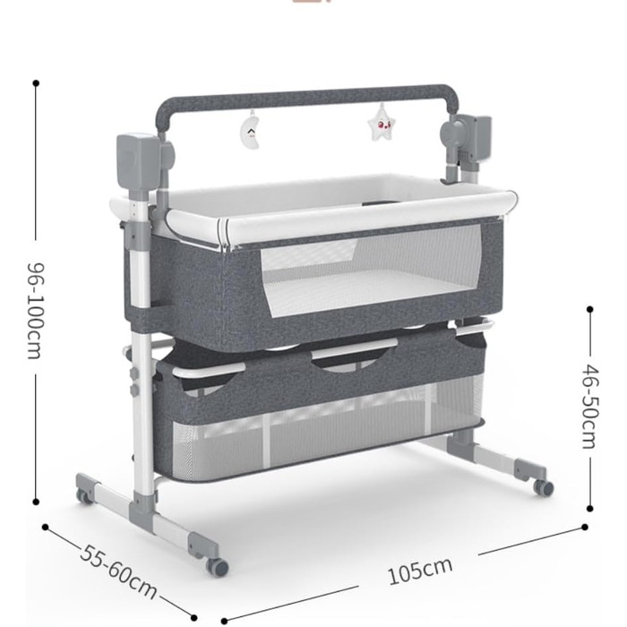 Дитяче ліжечко-ліжечко, дитяча колиска з колесами, дихаюча сітчаста тканина, безпечна та стійка конструкція, дитяче ліжко з 5 режимами гойдання (БЕЖЕВИЙ)
