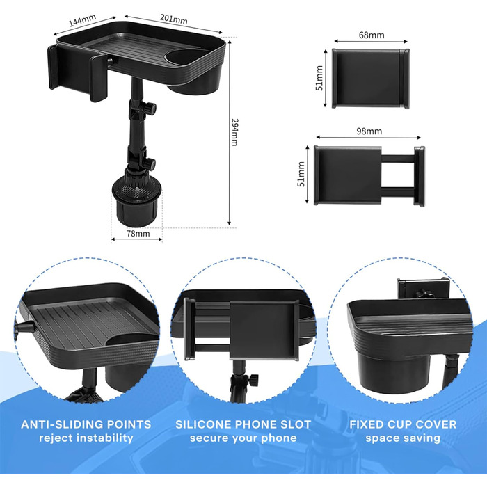 Підставка для автомобільної чашки Mannicix, підстаканник Піднос для автомобільного столу Тримач для автомобільних пляшок з підносом і тримачем для мобільного телефону Автомобільний тримач для напоїв Тримач для чашок