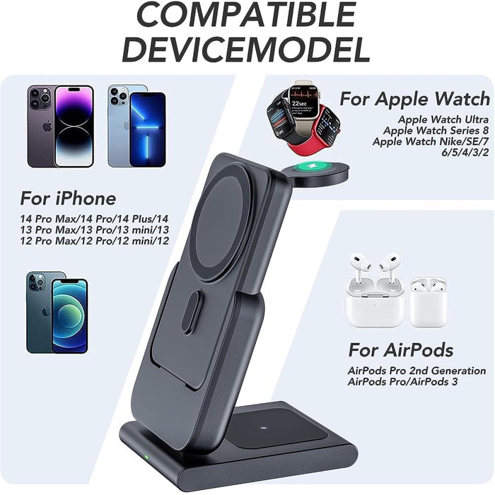 Бездротовий зарядний пристрій 3-в-1 (чорний)