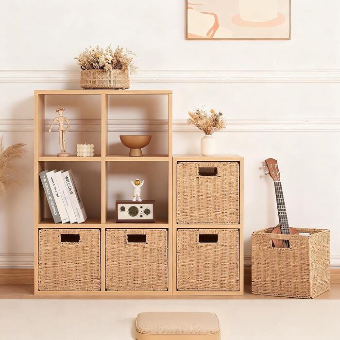 Набір із 3 плетених кошиків для зберігання, складні кошики для зберігання/кошики-полички, 25x25x25 см