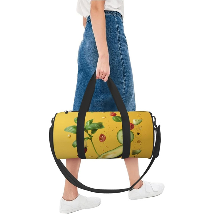 Спортивна сумка для подорожей, дизайн авокадо на помаранчевому фоні, чорний колір, універсальний розмір