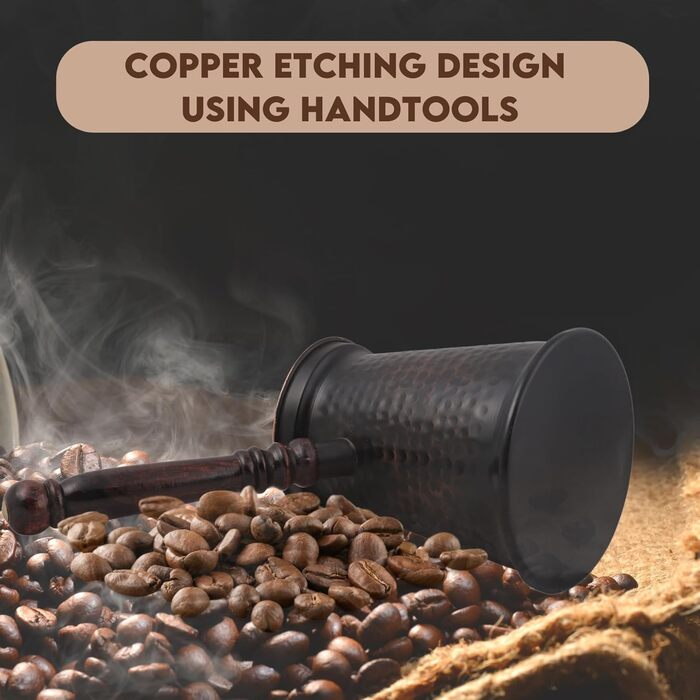 Антикварна мідна кавоварка, турецька, грецька, арабська, товста, з дерев'яною ручкою, велика Велика