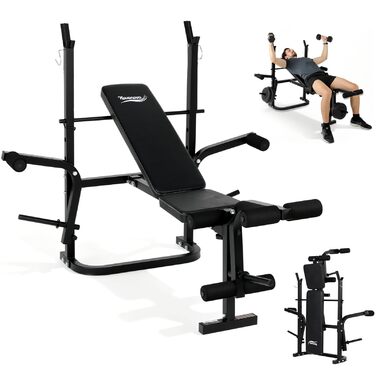 Багатофункціональна регульована лава зі стійкою для штанги, розгиначем ніг та кронштейнами типу &quotметелик&quot, регульована лава для жиму лежачи, стабільна лава для штанги до 150 кг