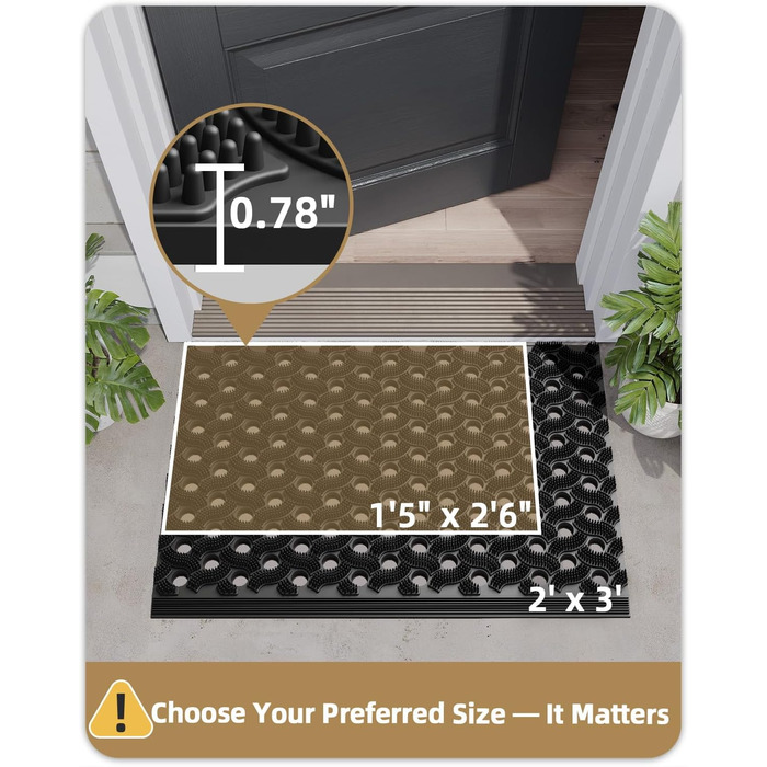 КОЛІР&ГЕОМЕТРІЯ Килимок для вулиці з ТПЕ без запаху, міцний вхідний килимок, екологічно чистий, не потребує догляду, нековзний килимок для вхідних дверей, патіо, гаража, 43x75 см чорного кольору