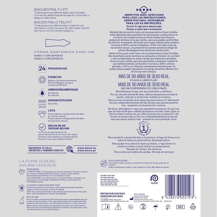 Презервативи Durex Invisible Extra Sensitive, ультратонкі, з силіконовою змазкою, 24 шт