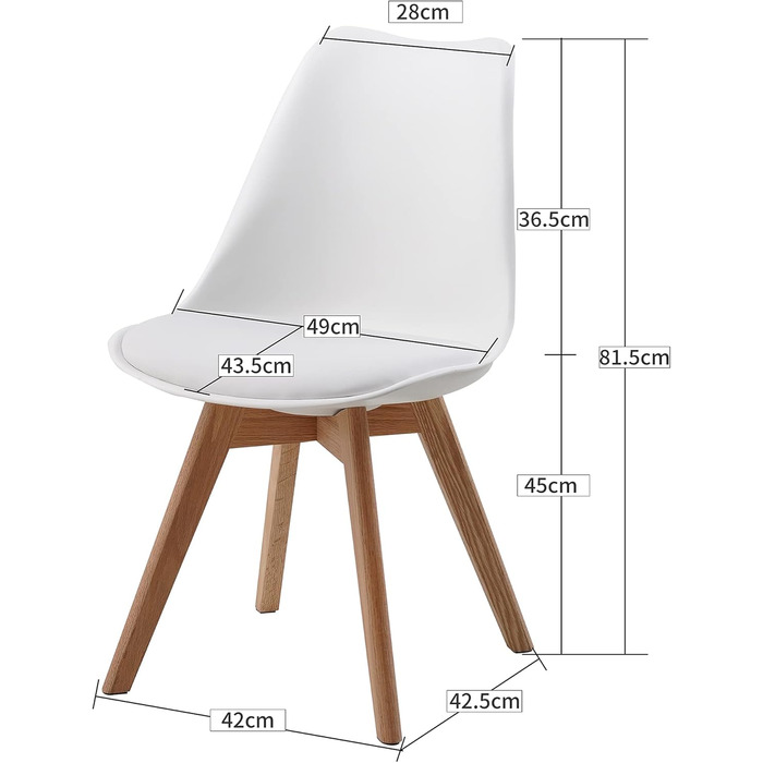 Обідні стільці ALBATROS, комплект з 4 шт. , AARHUS, білий - ніжки з масиву бука, скандинавський ретро-дизайн, зручне крісло-ракушка - елегантний кухонний стілець, обідній стілець для обіднього столу, білий бук комплект з 4 шт.