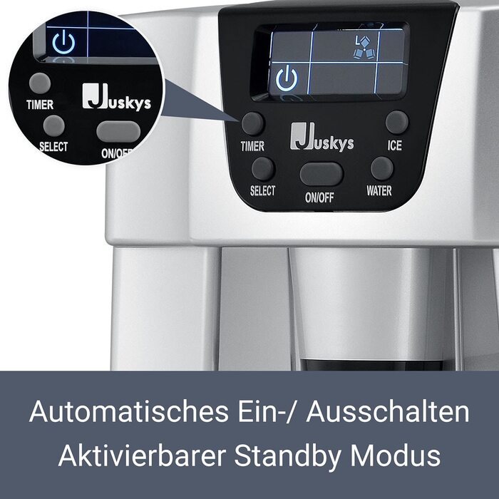 Машина для виробництва кубиків льоду Juskys PIM200L з прямим дозатором і таймером 2в1 до 12 кг/день, кубики льоду за 6-10 хвилин, 2 розміри, резервуар 2 л льодогенератор сріблястий