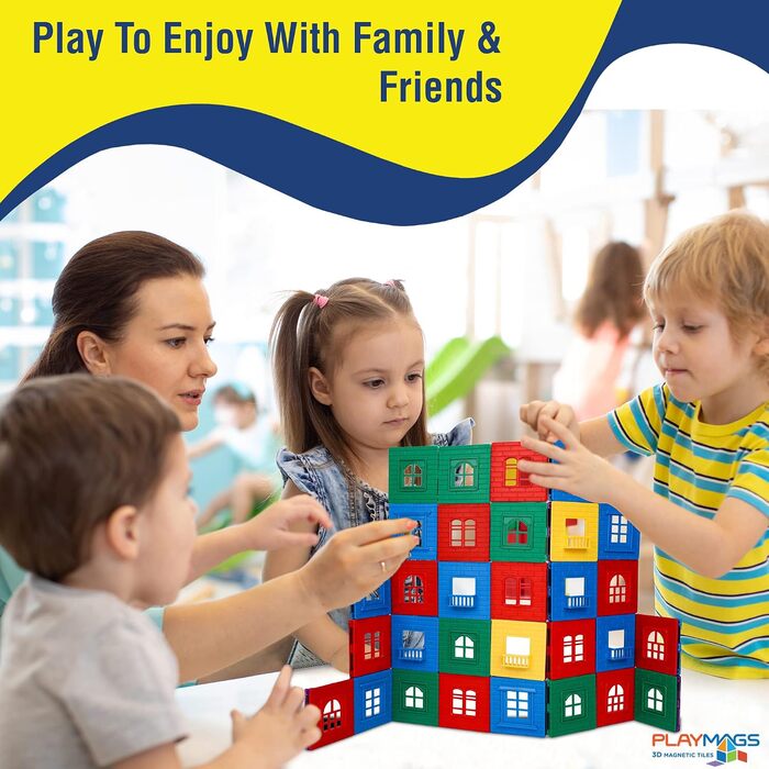 Магнітний конструктор Playmags 3D (60 деталей) набір для будівництва з 30 віконними рамами та 30 вставками STEM-іграшка для розвитку творчості та мозкової діяльності